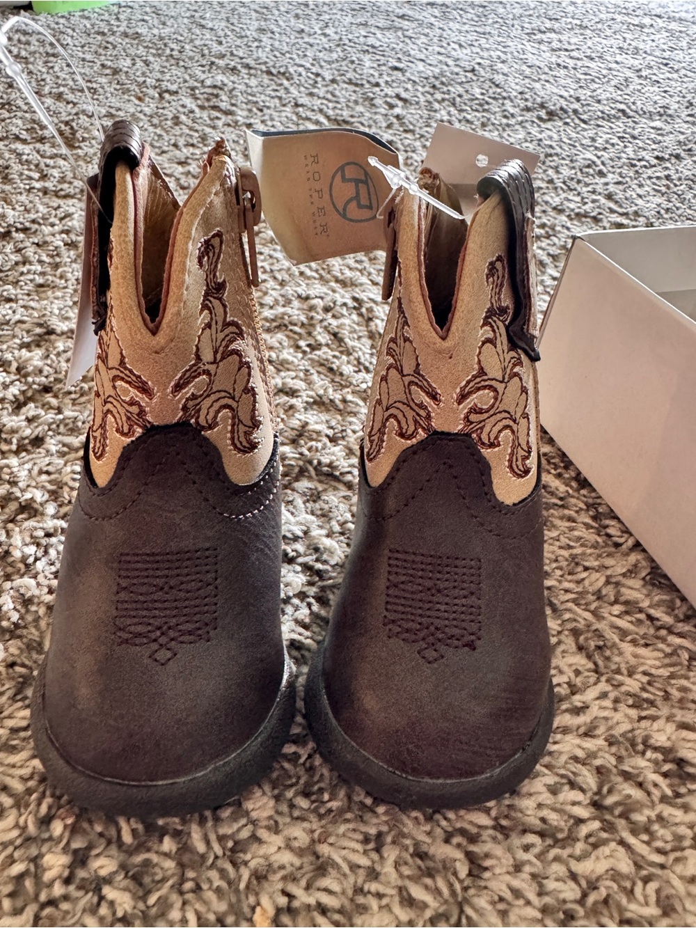 Roper Kids Brown and Tan Embroidered Western Boots